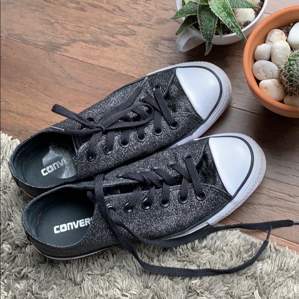 Converse: Black Glitter Chucks.